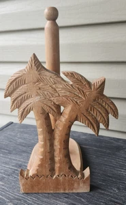 CARVED WOOD PALM TREES PAPER TOWEL HOLDER ISLAND BEACH TROPICAL NAUTICAL - Picture 1 of 3