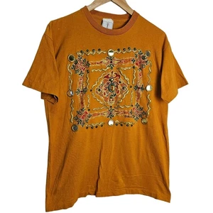 Vintage 90s Shirt Size XL Brown Puff Paint Graphic Geometric Short Sleeve Retro - Picture 1 of 13