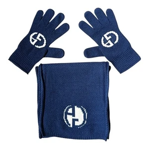 GIORGIO ARMANI Mainline Logo Luxurious Cashmere Wool Set Blue Gloves + Scarf - Imagen 1 de 15