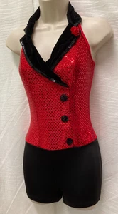 Red Sequin Designer Sample Costume Small tap jazz rosette lapel - Picture 1 of 5