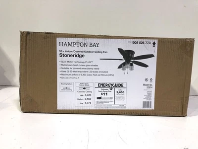 Hampton Bay Stoneridge 52 in. Indoor/Outdoor Matte Black Ceiling Fan New - Image 1 of 3