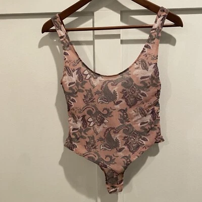 Intimately Free People Top XS Pink Freesia Paisley Mesh Bodysuit Coquette - Image 1 of 4