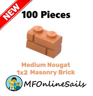 **NEW** 100x Genuine LEGO 1x2 Masonry Bricks - Medium Nougat - Piece 98283 - Image 1 of 4