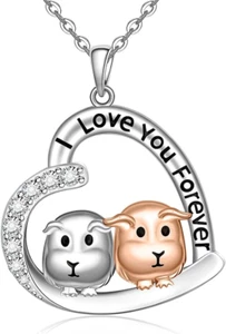 Guinea Pig Necklace for Women Sterling Silver Hamster I Love You Heart Pendant - Picture 1 of 9