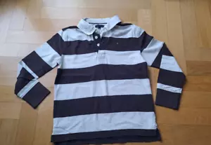 Tommy Hilfiger langarm Poloshirt braun/weiß gestreift Gr. 128 , 8 Jahre - Bild 1 von 9