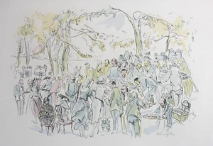 Tsuguharu FOUJITA – Buffet Champêtre, Composition aquarellée au Pochoir. - Picture 1 of 2