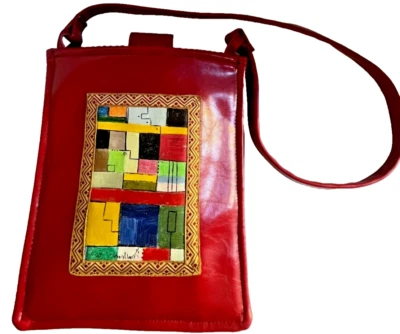 Bolso de Hombro Suki Saks Cartera Pintado a Mano Rojo Abstracto Arte Modernista De Colección Años 90 Foto 1 de 4