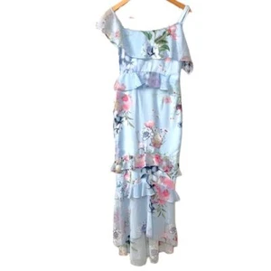 Maxi abito Lipsy London bambino blu floreale floreale arricciato sirena bodycon taglia 4 NUOVO - Foto 1 di 12