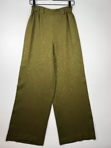 Pantalone vintage Compagnie Francaise De L’Orient gamba larga jacquard seta verde oliva - Foto 1 di 12