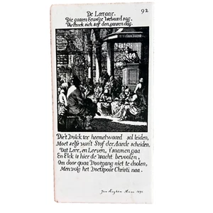Jan Luyken White Black Tile Engraving Transfer Art Preaching Predikant 1694 7x4" - Picture 1 of 8