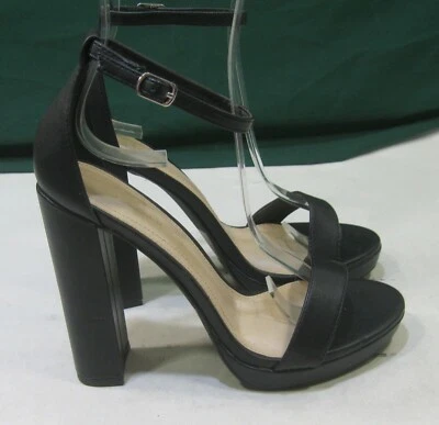 Wild Diva Nuevo Negro 4.5" Alto Bloque Tacón Correa Tobillo Punta Abierta Zapato MUJERES Talla 8.5 Foto 1 de 4