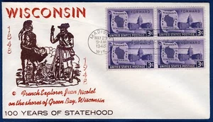 US 1948 Wisconsin Statehood BLOCK (957) . First Day Cover . Cachet - Picture 1 of 1