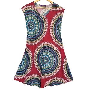 New KESHET Dress Size L/XL 16-18 Red Mandala Knee Length Stretch Rayon Knit NWT - Picture 1 of 7