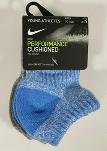 New Nike Performance Cushioned No Show Socks Dri Fit Dry Kids 7C-10C Set of 3  - Picture 1 of 3