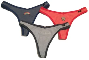 Victorias Secret PINK 3 PCS Thong Panties Size S Embroidered Front Ribbed Cotton - Picture 1 of 12