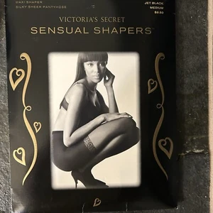 Victoria’s Secret Pantyhose Sensual Shaper Control Top JET BLACK MEDIUM Sheer - Picture 1 of 2