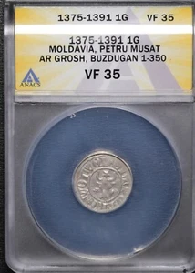 Peter II Mușat 1375-1391 n. Chr. Moldawien Silber Gros Buzdugan 1-350. ANACS VF35 - Bild 1 von 3