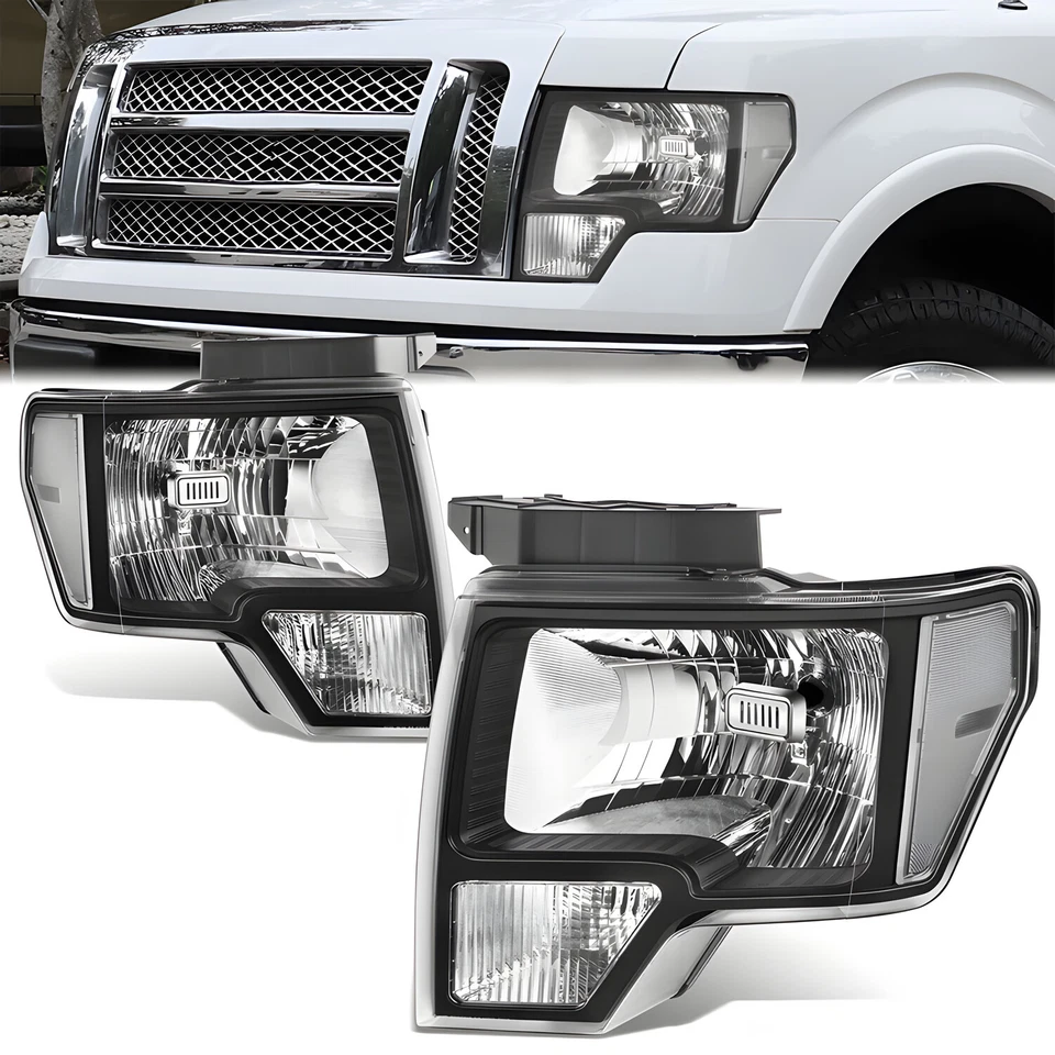 2pcs/Pair Black Clear Headlight Headlamp Assembly For Ford F-150 F150 2009-2014 - Image 1 of 4