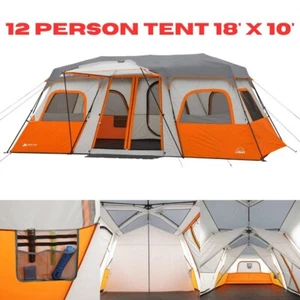 Large Outdoor 12 Person Instant 3 Room Cabin Camping Tent w/LED Lighted Pole - Picture 1 of 24