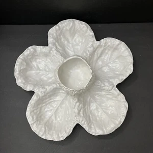Majolica Cabbage Lettuce White Chip And Dip Bowl By Val Del Brenta Italy Rare - Picture 1 of 11