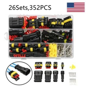 26 Sets Car Wire Connectors Plug 1-4 Pin 352PCS Waterproof Electrical Plugs Kit - Picture 1 of 13