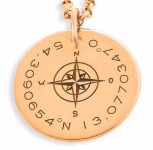 Brújula cadena chapada en oro rosa, cadena de coordenadas, brújula, joyería grabada - Imagen 1 de 1