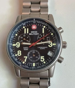 Swiss Military 100M Chronograph Quartz Watch 536.0766 Black Dial 40mm Stainless - Picture 1 of 10