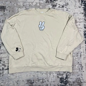 Disney Mickey Mouse Peace Sign Cream Pullover Sweatshirt Size 3XL - Picture 1 of 10