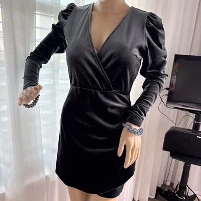 Mini VESTIDO XS Wild Fable años 70 AZUL APLASTADO TERCIOPELO IMPERIO Foto 1 de 4