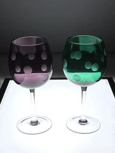 2 Marquis by Waterford Kristall gepunktet lila grün 8 1/2" Weinkelch Gläser - Bild 1 von 7