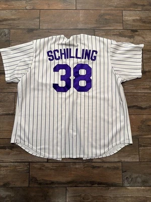 Vintage Curt Schilling Diamondbacks Pinstripe Jersey 2xl Majestic Authentic - Image 1 of 4