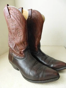 Vtg Nocona Boots Mens Size 9E Western Cowboy Brown Flame Stitch Leather USA 90s - Picture 1 of 24
