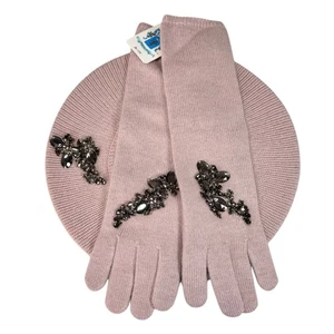 NUEVO CON ETIQUETAS Portolano Boina Sombrero y Guantes Largos Conjunto 2 Piezas Rubor Cuentas Adornado OS - Imagen 1 de 13