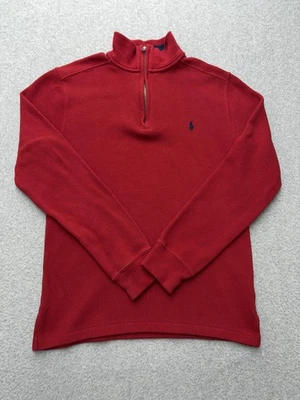 Polo Ralph Lauren Knit Sweater Boys Large Red Quarter Zip Mock Neck Pony Logo - Image 1 of 4