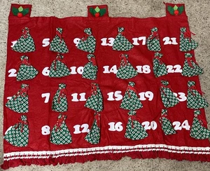 Vintage Handmade Fringed Felt Advent Calendar  W/ 24 Tiny Goodie Bags 29” X 24” - Picture 1 of 15