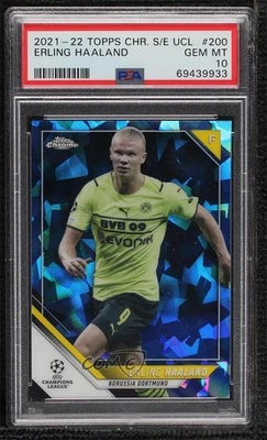 2021-22 Topps Chrome UCL Sapphire Edition Erling Haaland #200 PSA 10 GEM MT - Image 1 of 2