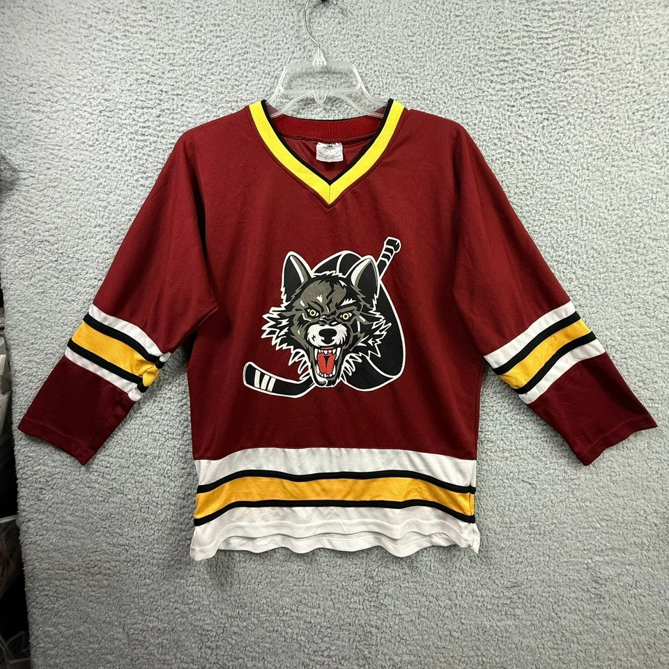 Chicago Wolves Hockey Jersey Large Youth Kids AHL Maroon Done Deal Promotions - Image 1 of 4