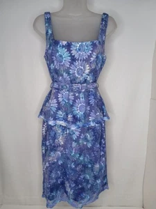 Abito Regina BELLE BADGLEY MISCHKA taglia 2 blu viola acquerello floreale con cintura - Foto 1 di 13