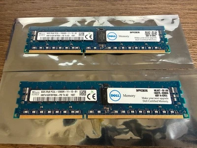 16gb (2x 8gb) Dell SK Hynix PC3L-12800R DDR3 ECC Server RAM HMT41GR7BFR8A-PB #1 - Image 1 of 3
