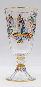 Lobmeyr handbemalter emaillierter Becher mit Fuß - signiert, um 1900 - Bild 1 von 11
