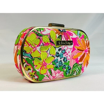 Bolso sin asas Lilly Pulitzer Target bordado dorado cadena incluida rosa verde Foto 1 de 4