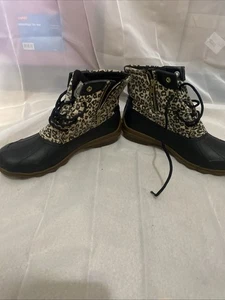 Sperry Top Sider Boots Womens 7 Leopard Duck STS86438 Ankle Black - Picture 1 of 10