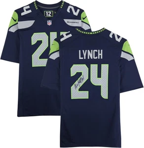 Marshawn Lynch Seattle Seahawks Autographed Nike Navy Game Jersey - Picture 1 of 5