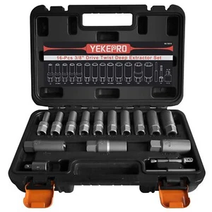 16pcs 3/8" Deep Well Bolt Extractor Set Spark Plug Removal Extraction Socket Too - Picture 1 of 7