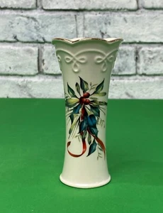 Mini florero Lenox Holiday INVIERNO SALUDOS GOlD TRIM por CATHERINE Mc CHUNG - Imagen 1 de 9