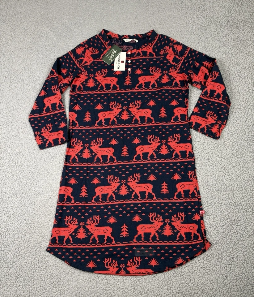 Top de pijama Woolrich para mujer pequeño rojo negro franela botón alce núcleo de cabina nuevo con etiquetas Foto 1 de 4