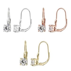 Sterling Silver Cubic Zirconia Set of 3 Tri-Color Leverback Earrings