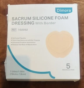 Dimora Wound Dressing Sacrum Foam Bandages Silicone Adhesive Border 7"X7" Waterp - Picture 1 of 7