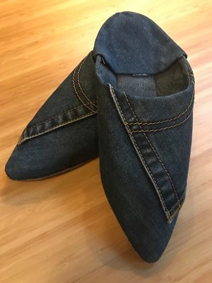 Moroccan Women Jeans Shoes Handmade Dark Blue Flat Slippers Genuine 💯% (size 6) - Image 1 of 4