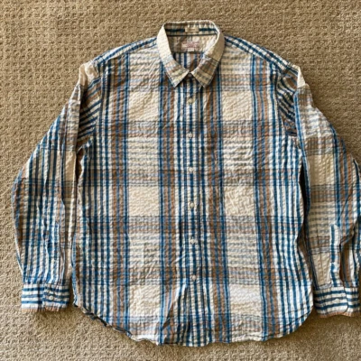 Camisa Wallace Barnes Clásica Seersucker Cuadros LS Botón Azul Camel Marfil J Crew Foto 1 de 4